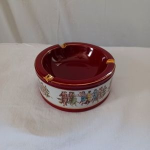 Colibri Ashtray Maroon Handmade Gold leaf Design 5 1/4" × 2 1/4"tall.
